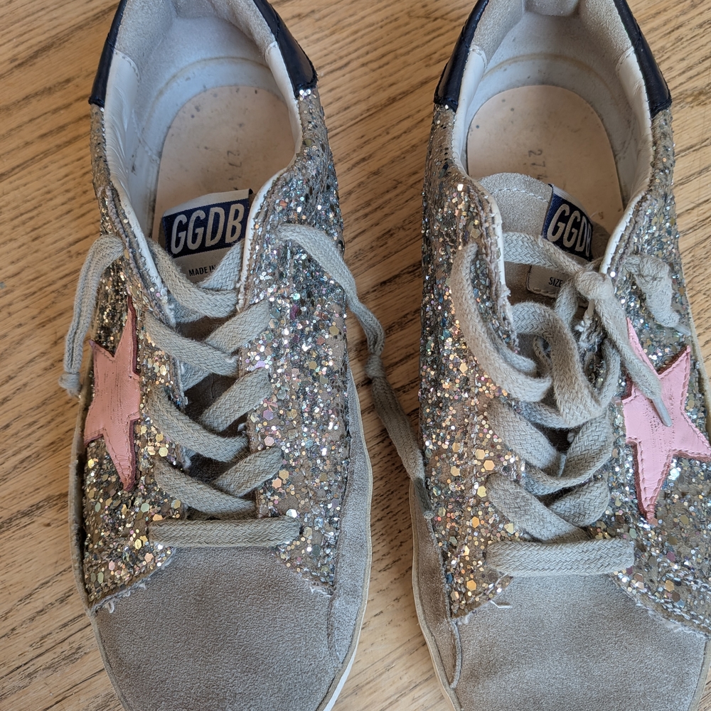 Golden Goose Silver and Pink Glitter Sneakers